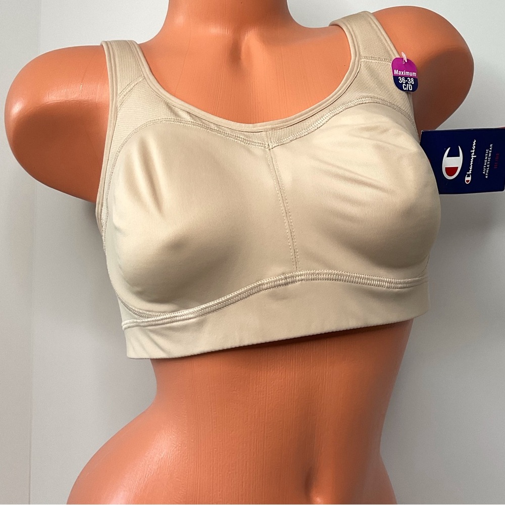 NWT Champion 36-38 C/D Underwire Sports Bra C Logo Nude Moisture Wicking Mesh